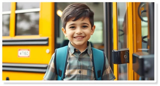 Child smiling in a bus